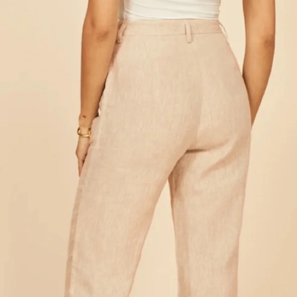 Reformation Cello Pants In Oatmeal 100 Linen Wide Leg High Waisted Unlined SZ 10